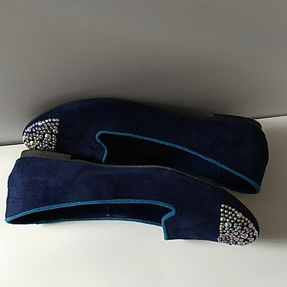 Report Womens Close Flat Bling Velvet Navy Shoes 7 - Picture 6 of 7